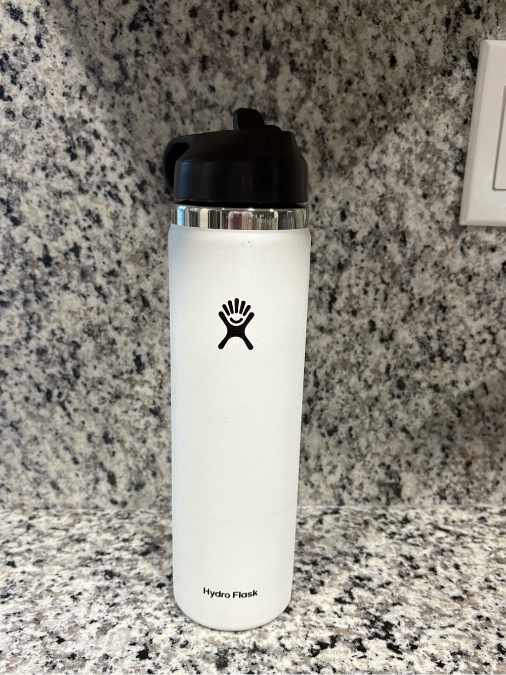 Hydro Flask White Bottle with Black Lid
